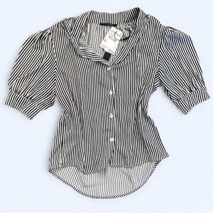 Tahari Black and White Striped Blouse